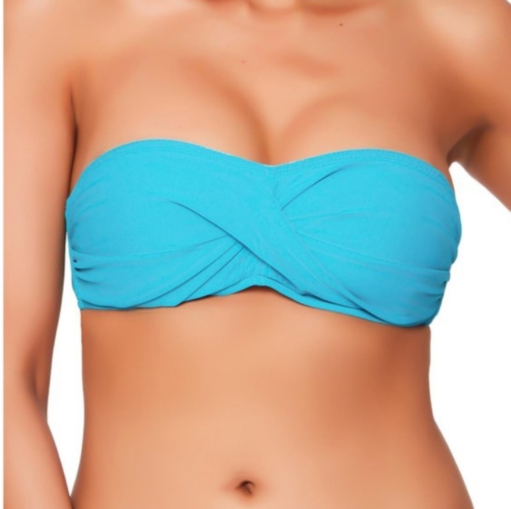 Jessica Simpson Draped Bandeau Swimsuit Top Birdy Medium New